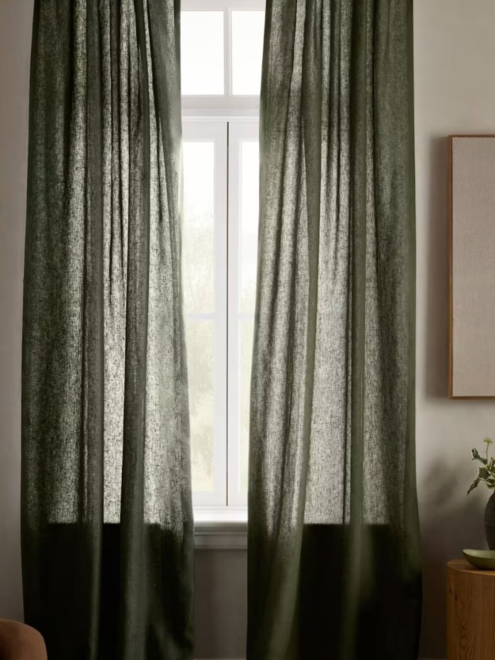 Quince European Linen Curtain Panel Hunter Green 48x84 Light Filtering Linen $82